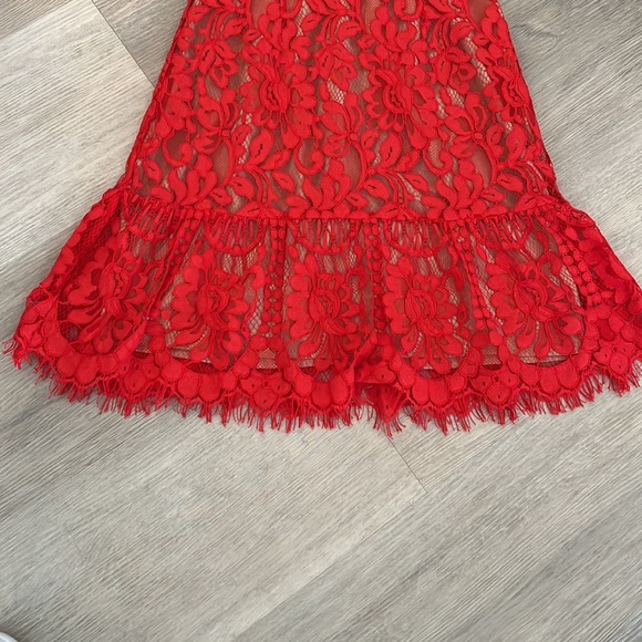 Wayf Cherry red 3D lace embroidered ruffle sleeveless dress v-neck lined Small S - Picture 5 of 8